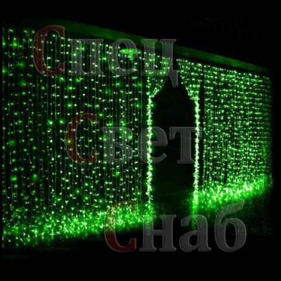 Световой Занавес "Дождь" Зеленый мигающий 1,5 х 1 м